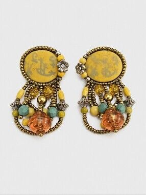 VTG CHIPITA 1980s Artisan Acrylic Beaded Festival Dangle Post Earrings